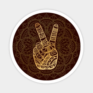 Hippie, Boho Golden Peace Sign, Mandala Magnet